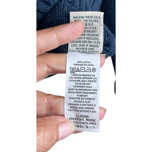 L.L.Bean Medium Navy Blue Cable Knit Zip-up Sweater Women's M Heavyweight Cozy - Picture 10 of 11